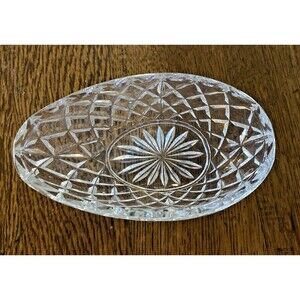 Vintage Lenox Crystal Diamond Pattern Bowl Nuts Candy Trinket Oval Egg-shape